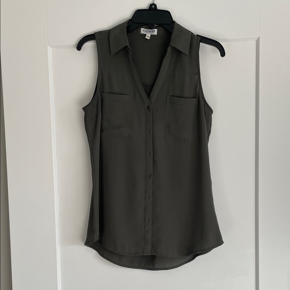 Express Dark Green Sleeveless Blouse